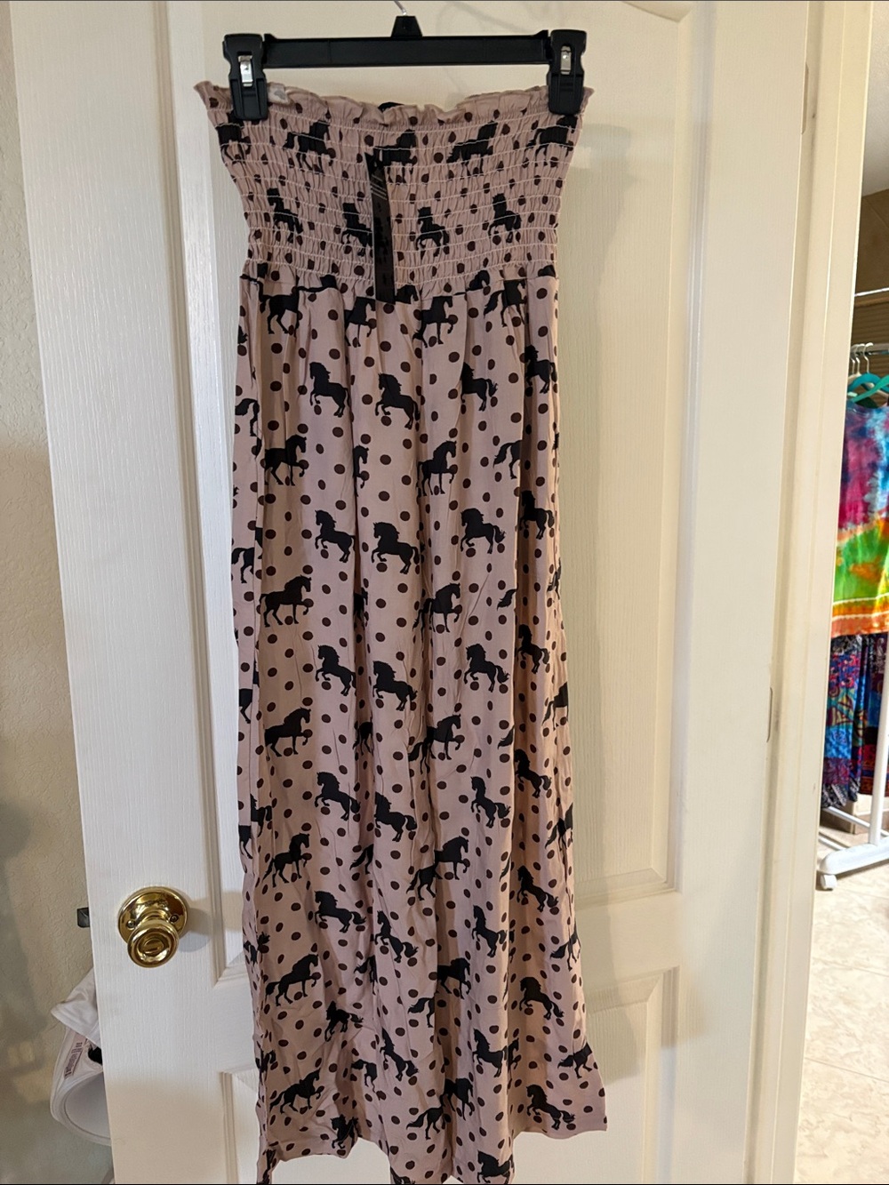 Lucky & Blessed Pink lounge pantwith Black Horse Print
